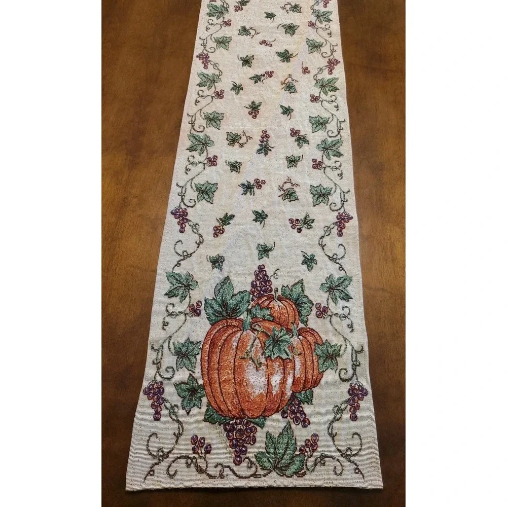 Tapestry Pumpkin Table Runner 88x12 Fall Fest Autumn Harvest Country
